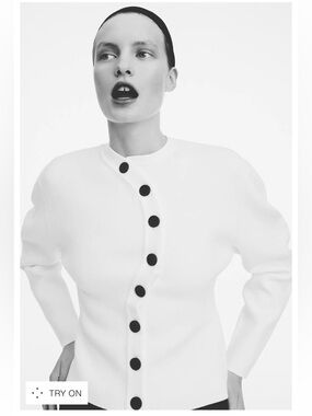 Zara White Wrap Knit Jacket with Black Buttons